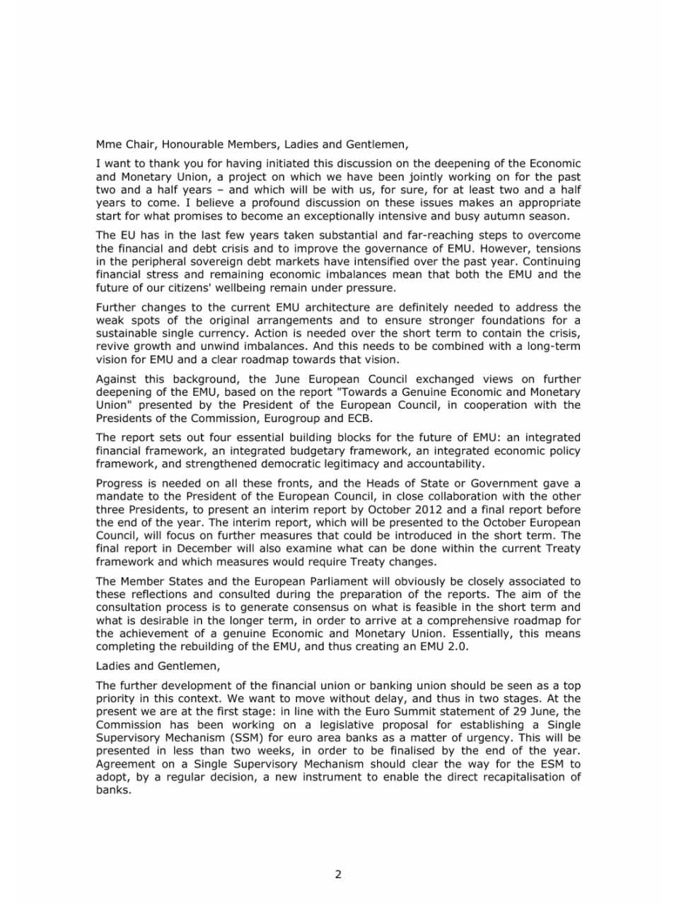 Towards a genuine economic and monetary union