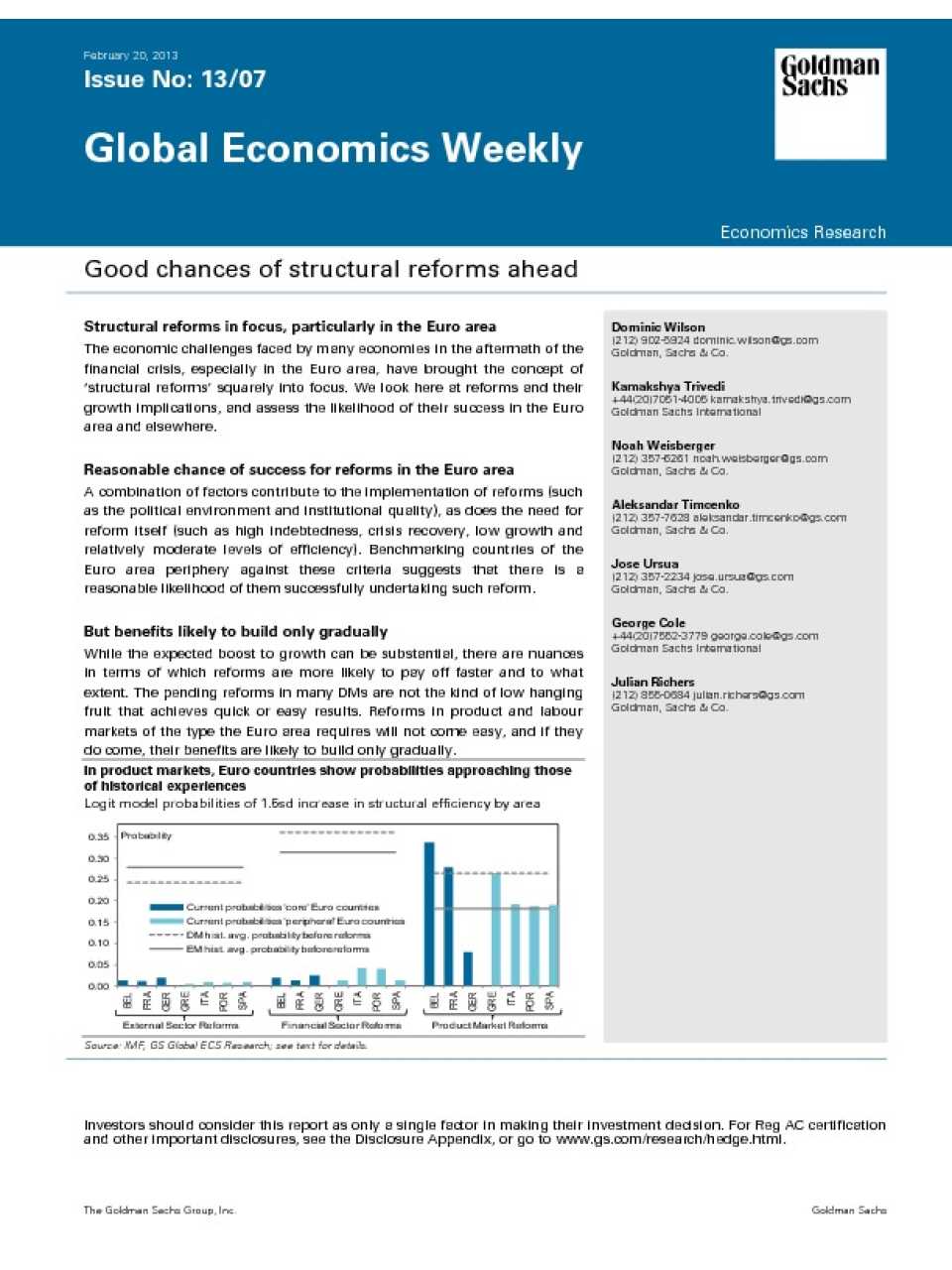 Global Economics Weekly. Good changes of structural reforms ahead
