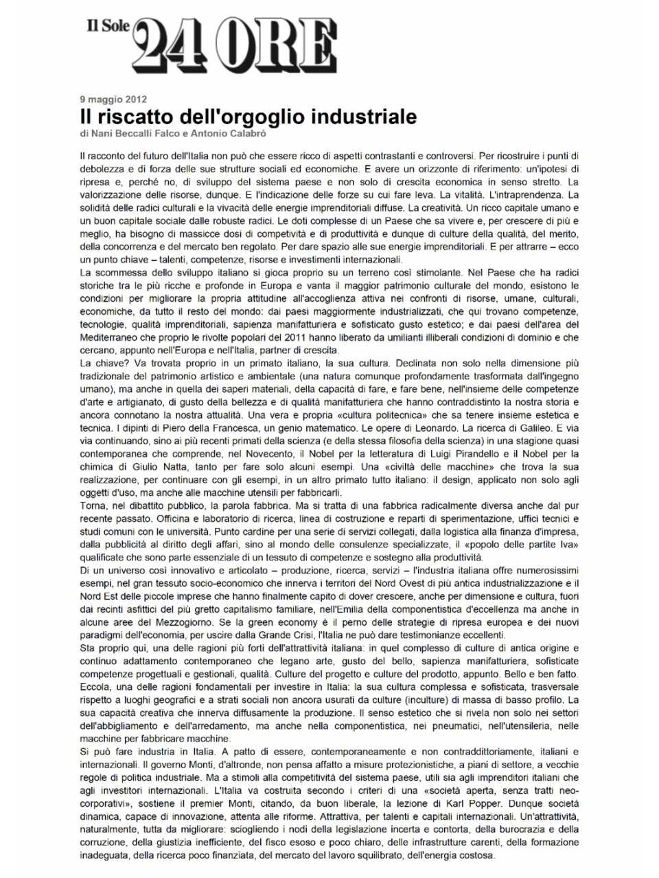 Il riscatto dell'orgoglio industriale