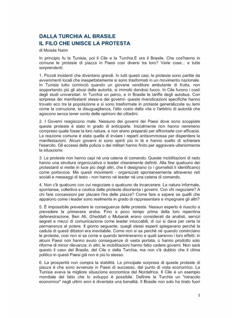 Dalla Turchia al Brasile - il filo che unisce la protesta