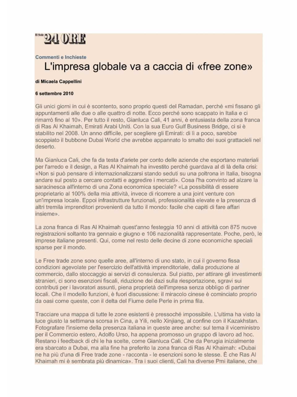 L'impresa globale va a caccia di free zone