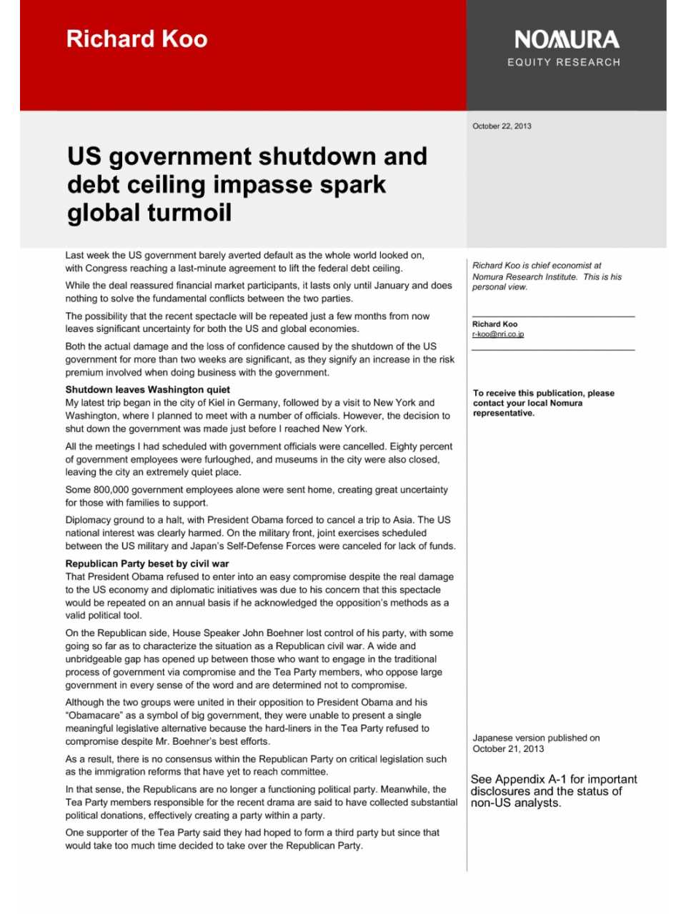 US Government shutdown and debt ceiling impasse spark global turmoil