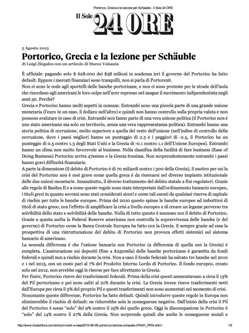 Portorico, Grecia e la lezione per Schäuble