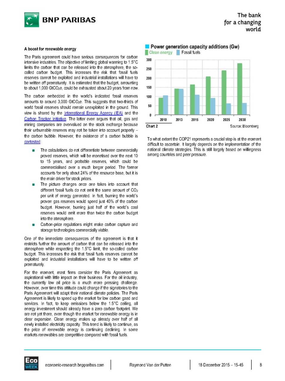 Eco Week Cop21, Key Points of a Historic Climate Agreement Global, Economic Research Department