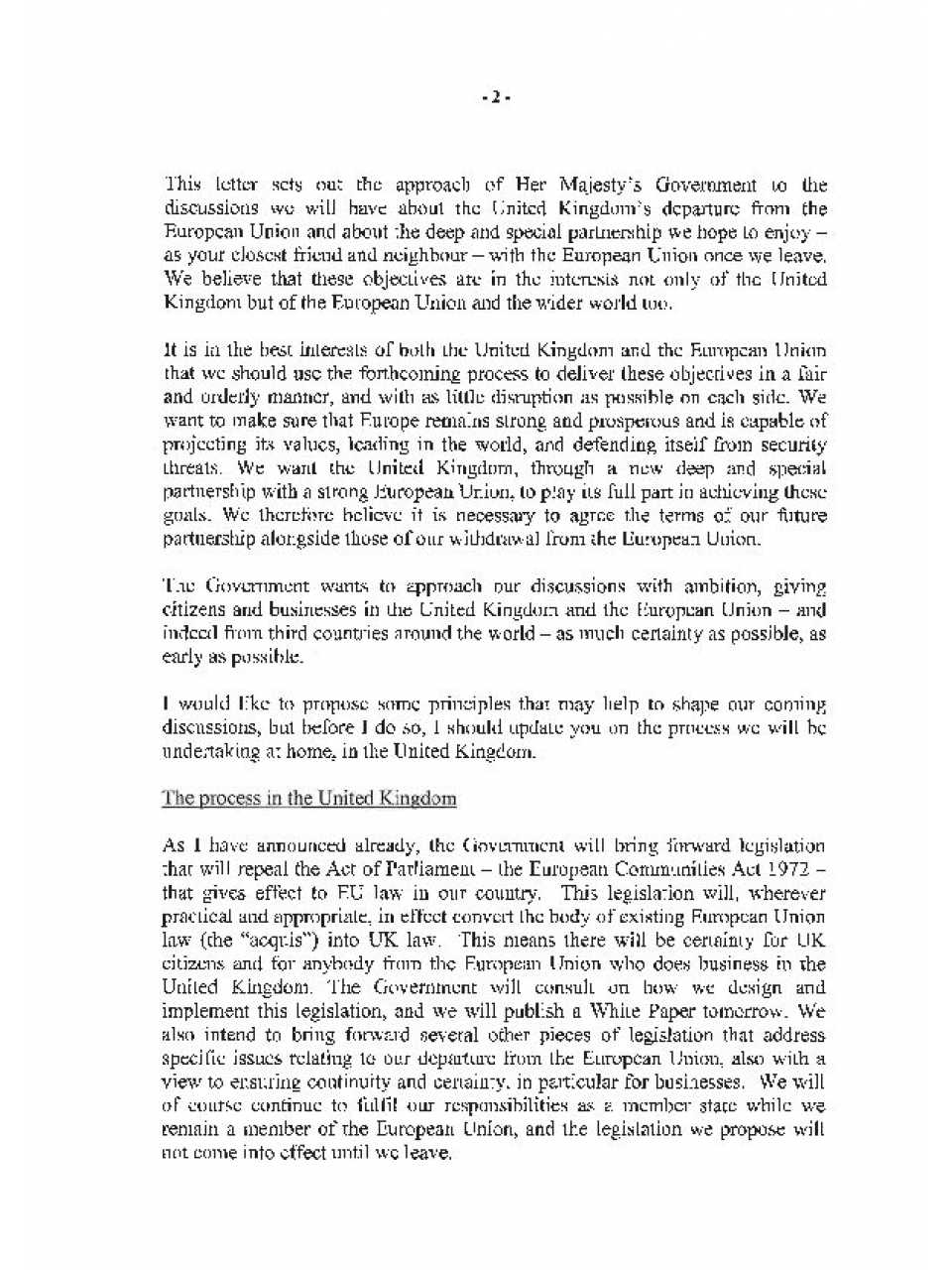 Theresa May's Brexit Letter to Donald Tusk