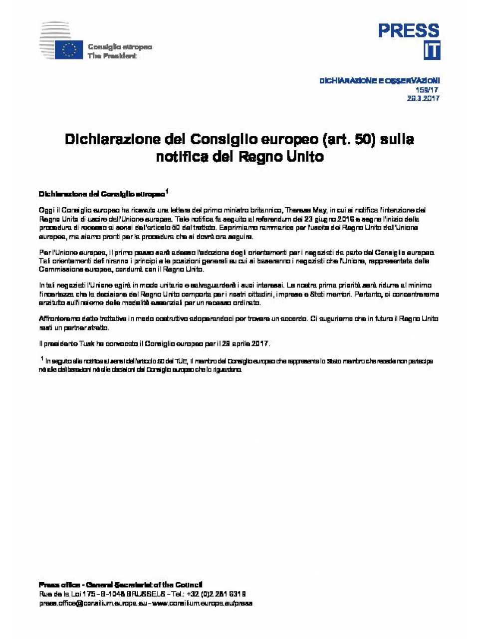 Stateman by the European Council (Art. 50) on the UK Notification