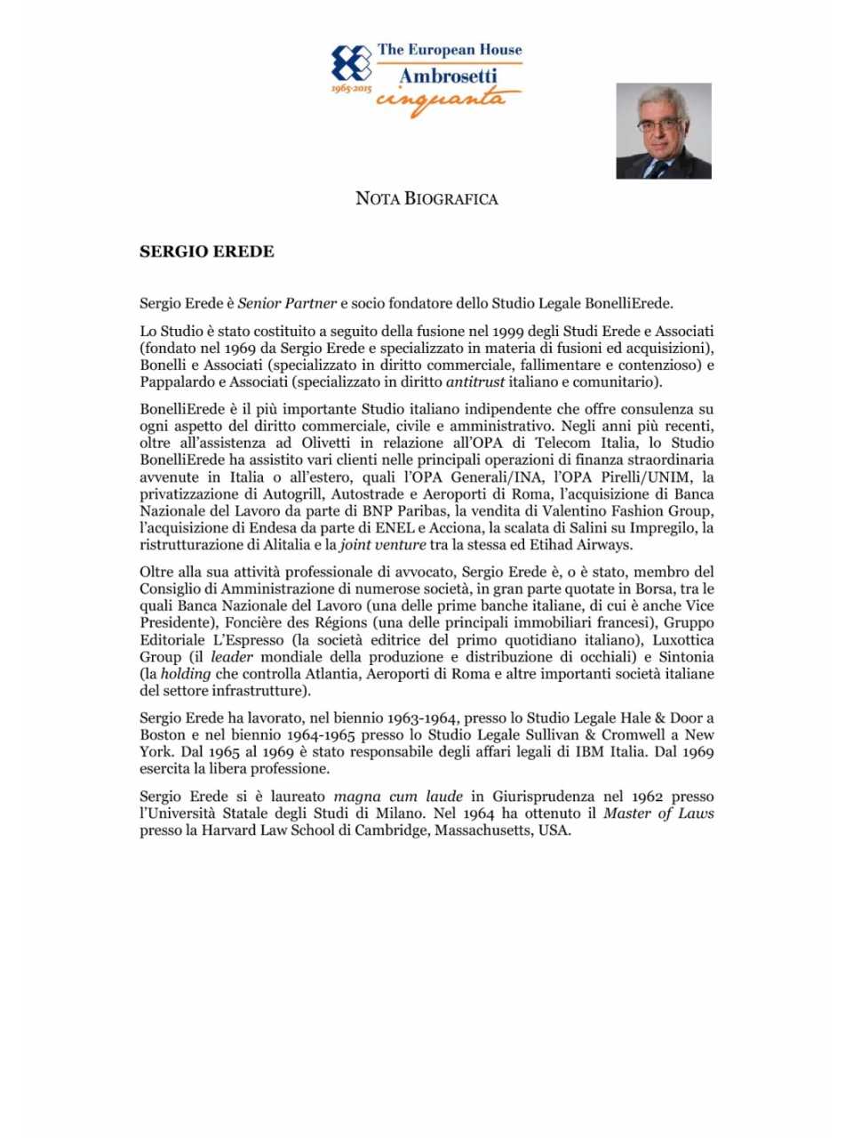 Nota biografica - Sergio Erede