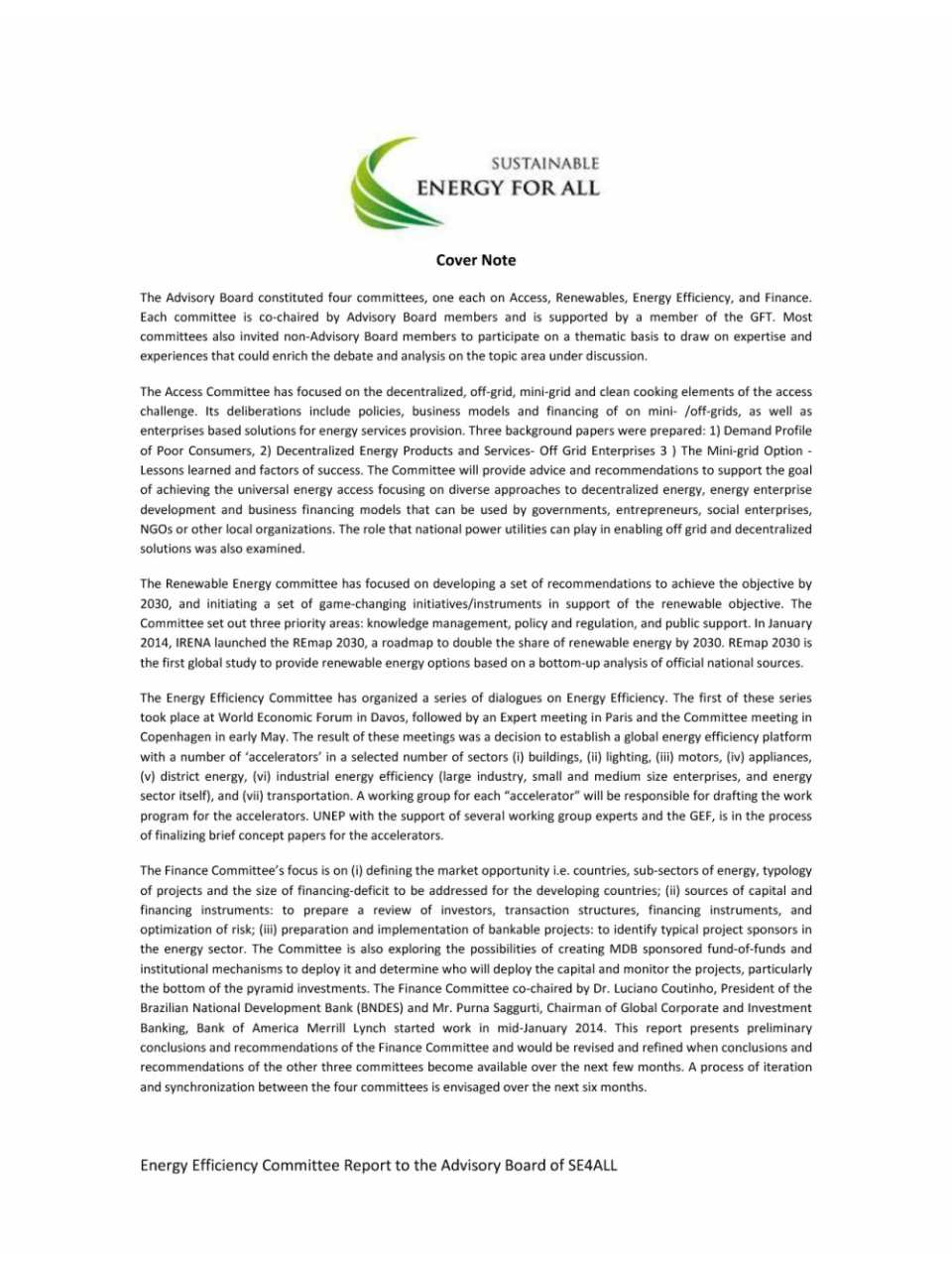 Energy Efficiency Committee Report to the Advisory Board