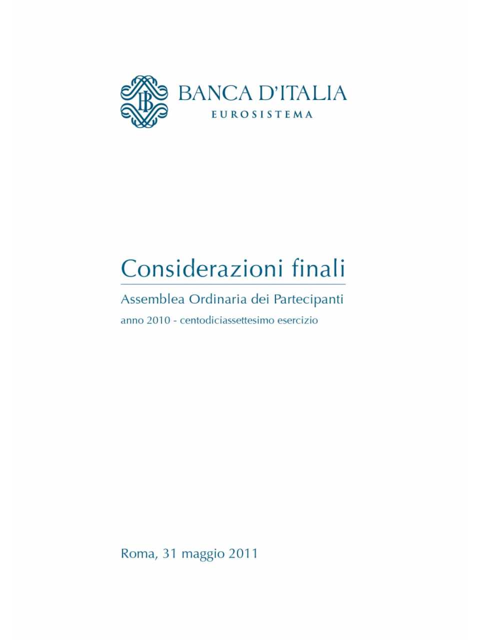 Considerazioni finali del governatore della banca d'Italia