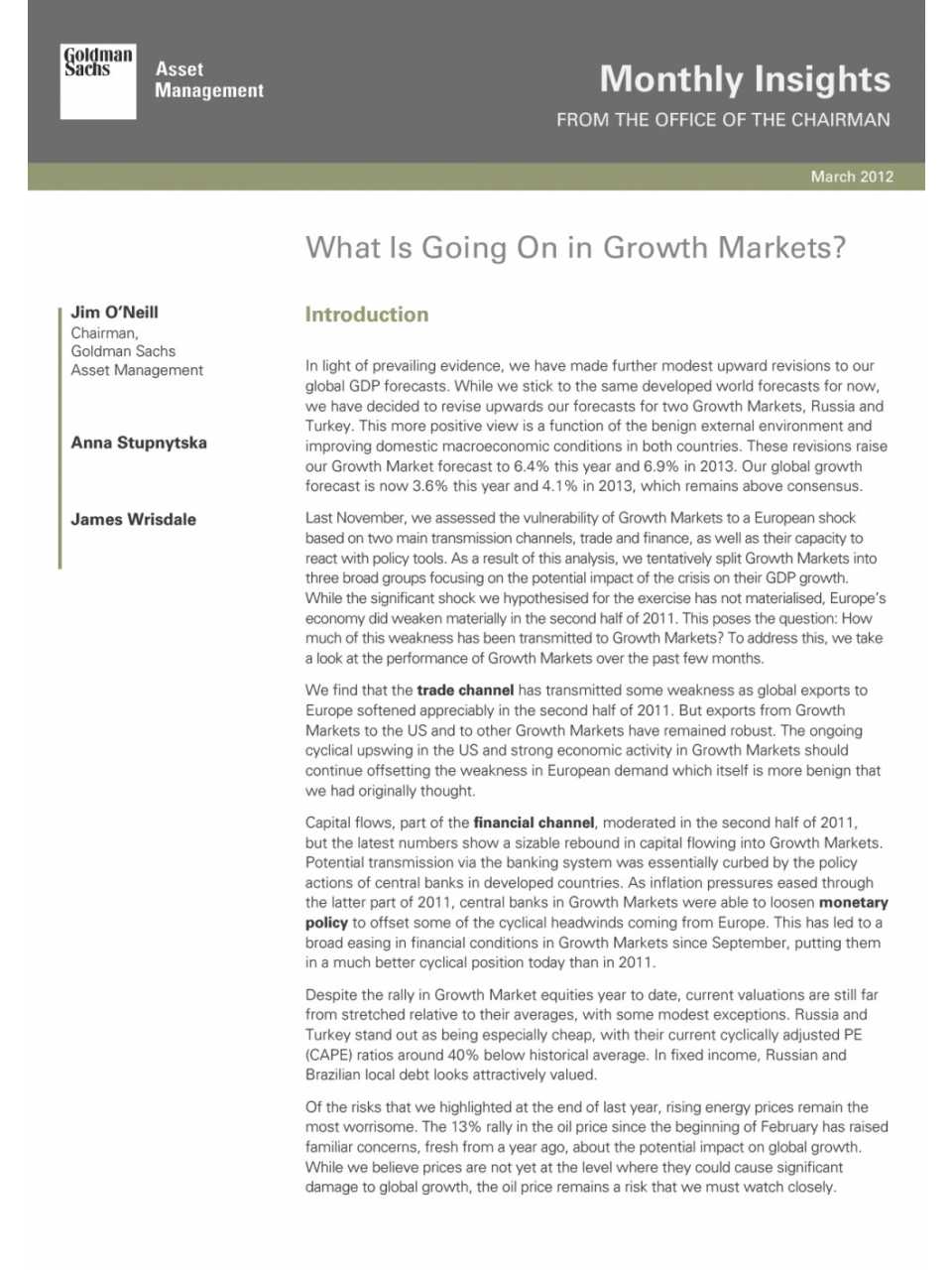 What is going on growth markets?