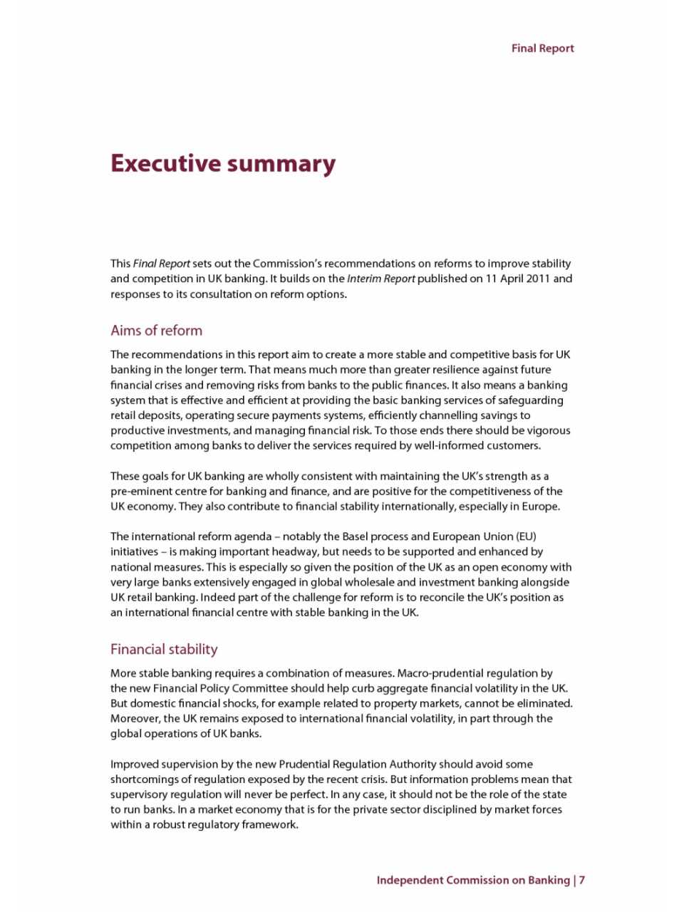 Executive Summary Final Report 2011