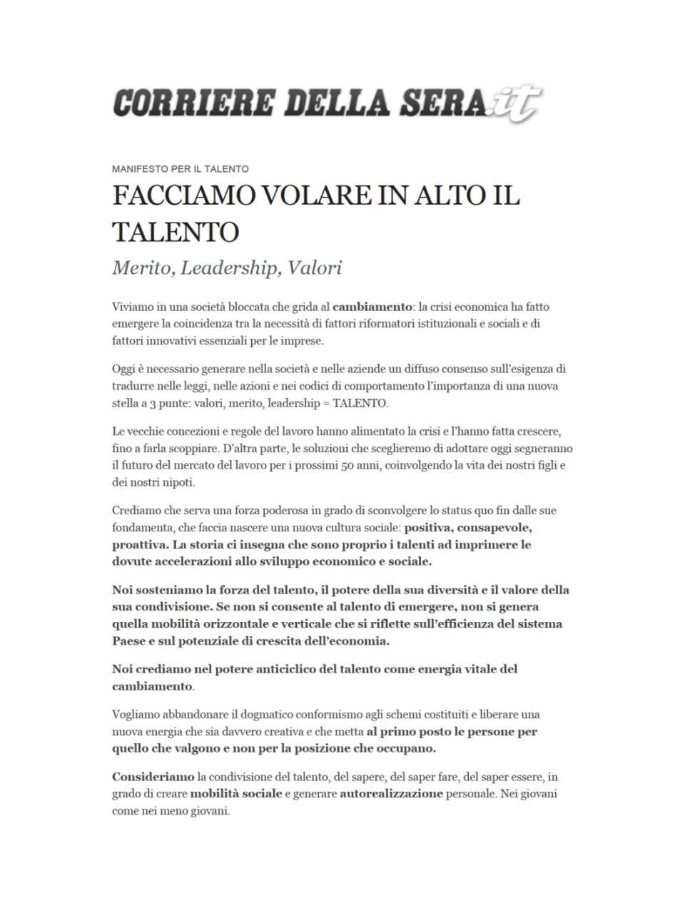 Facciamo volare in alto il talento