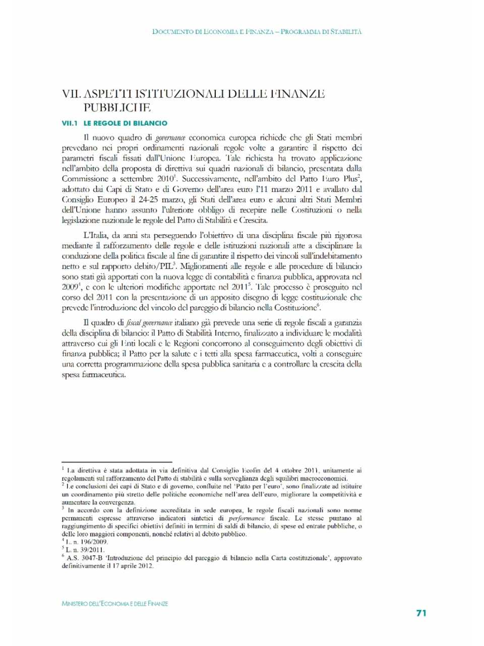 Aspetti istituzionali delle finanze pubbliche