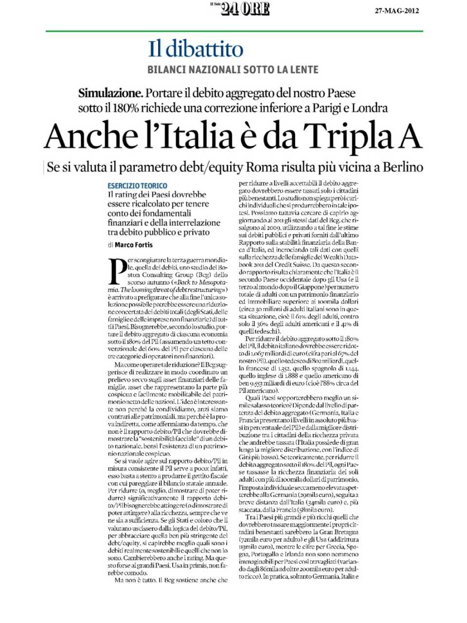 Anche l'Italia è da tripla A