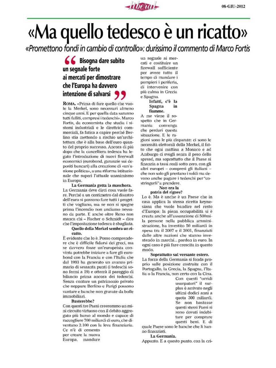 Ma quello tedesco è un ricatto