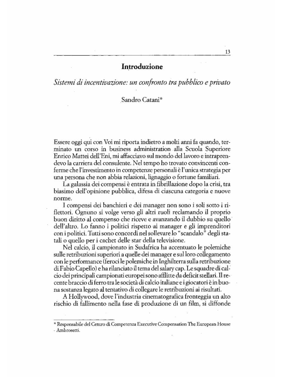 Sistemi di incentivazione: un confronto tra pubblico e privato