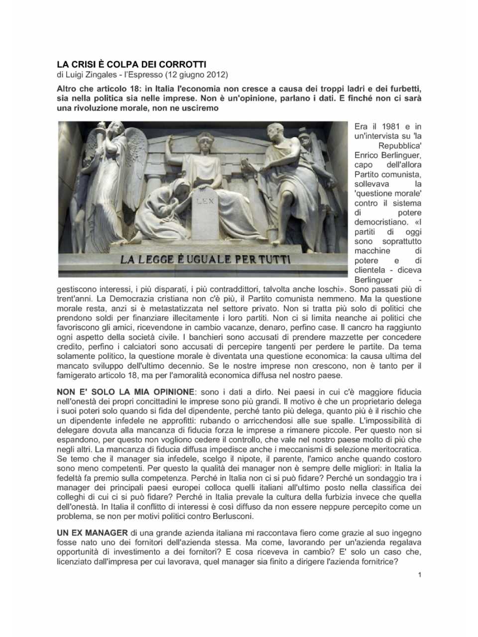 La crisi è colpa dei corrotti