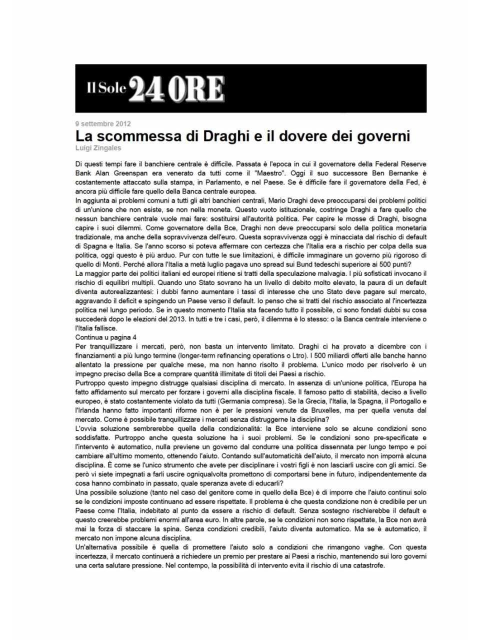 La scommessa di Draghi e il dovere dei governi