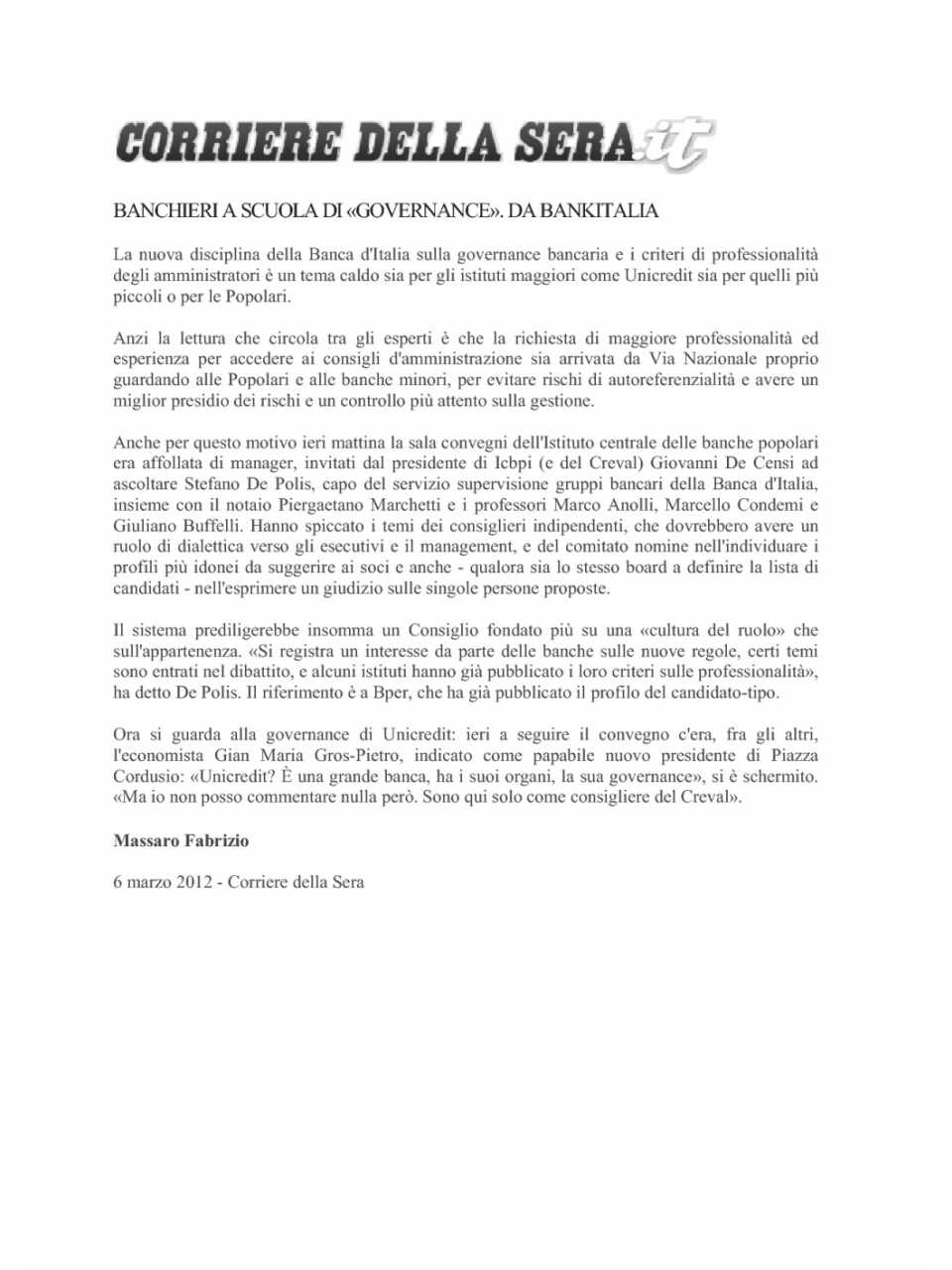 Banchieri a scuola di Governance. Da Bankitalia
