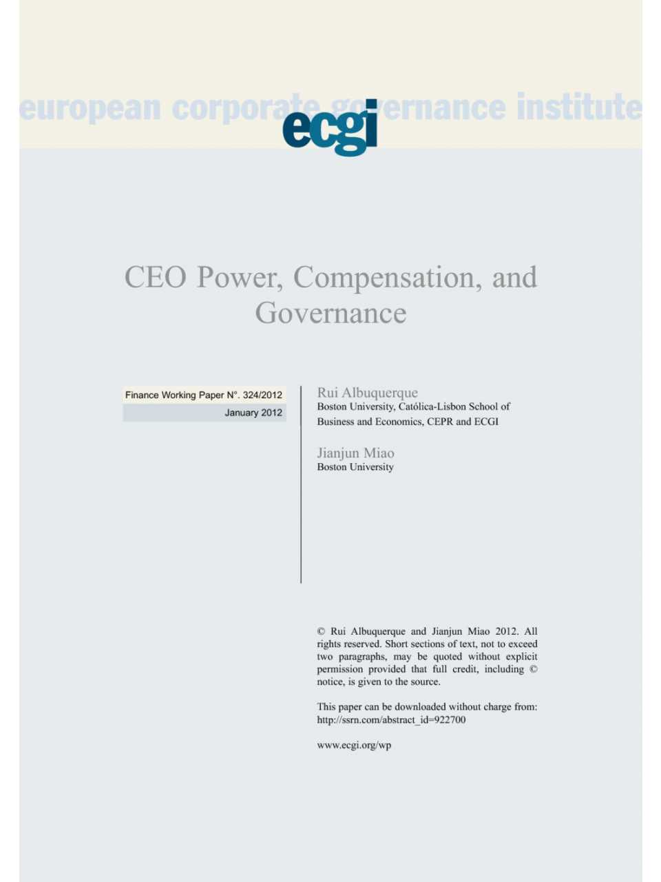 CEO power, Compensation, and Governance (introduction)
