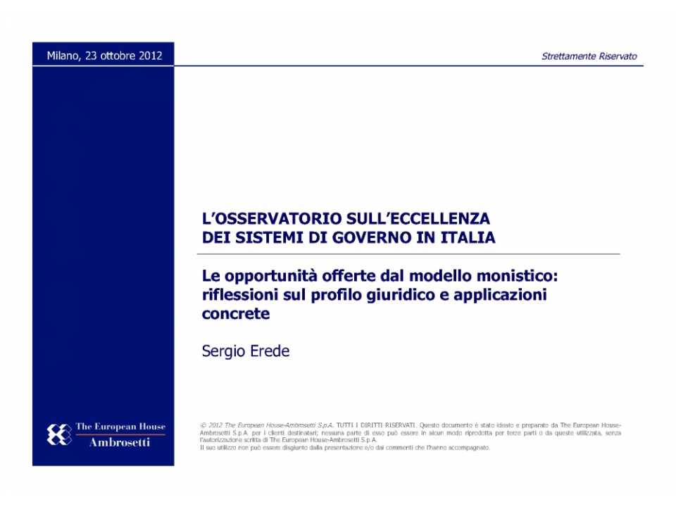 L'osservatorio sull'eccellenza dei sistemi di governo in Italia