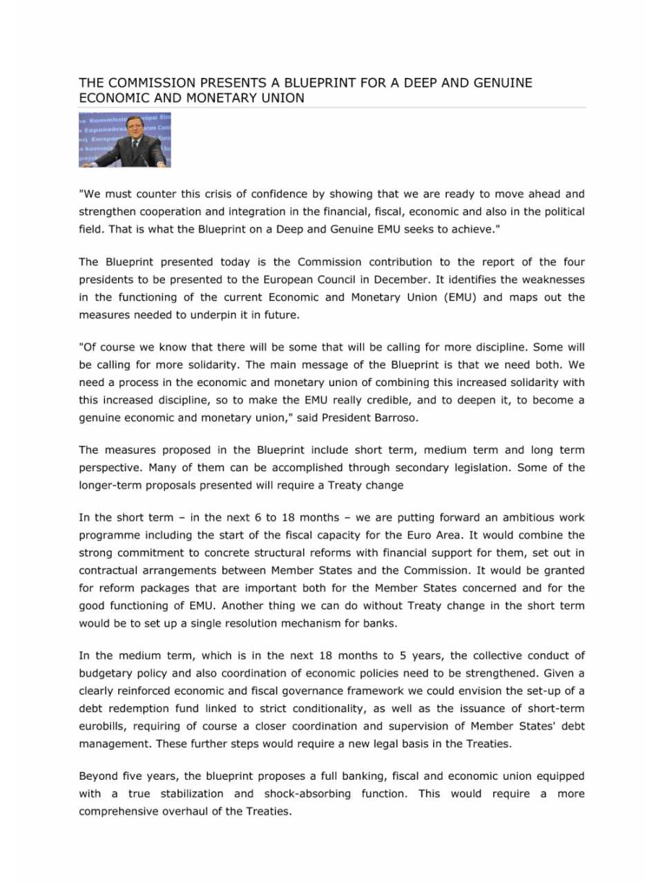 The Commission presents a blueprint for a deep and genuine economic and monetary union
