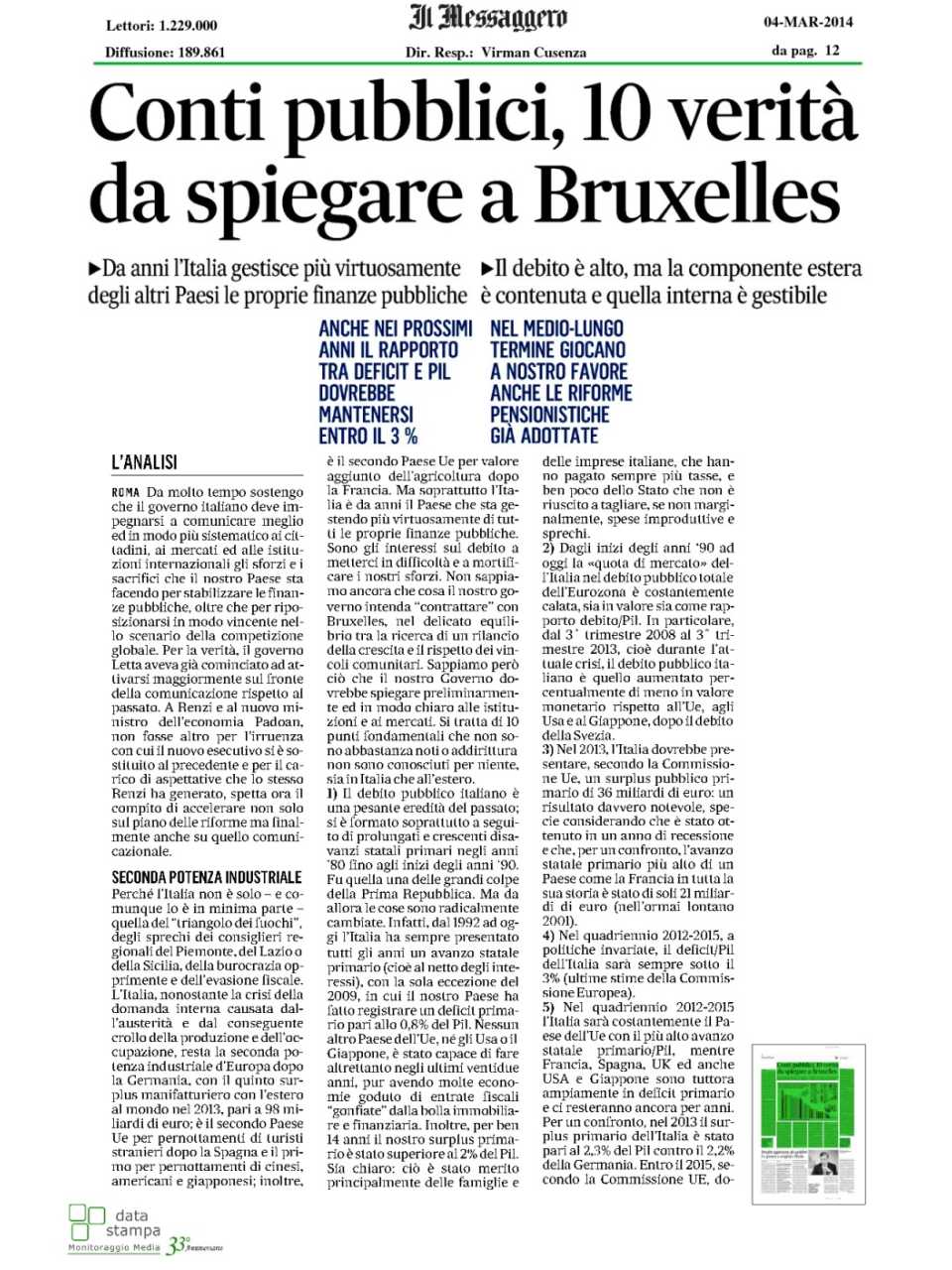 Conti pubblici, 10 verità da spiegare a Bruxelles
