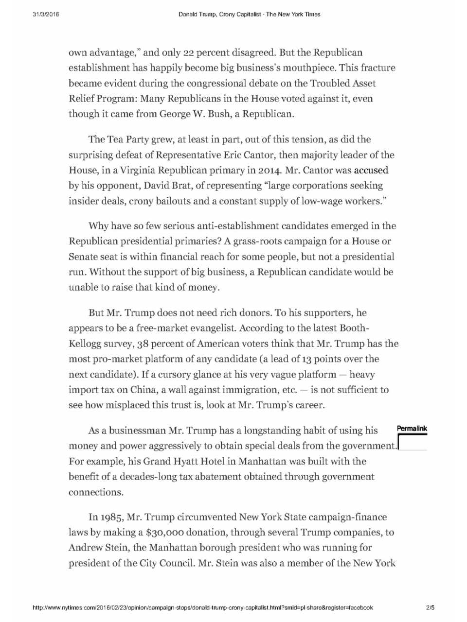 Donald Trump, Crony Capitalist