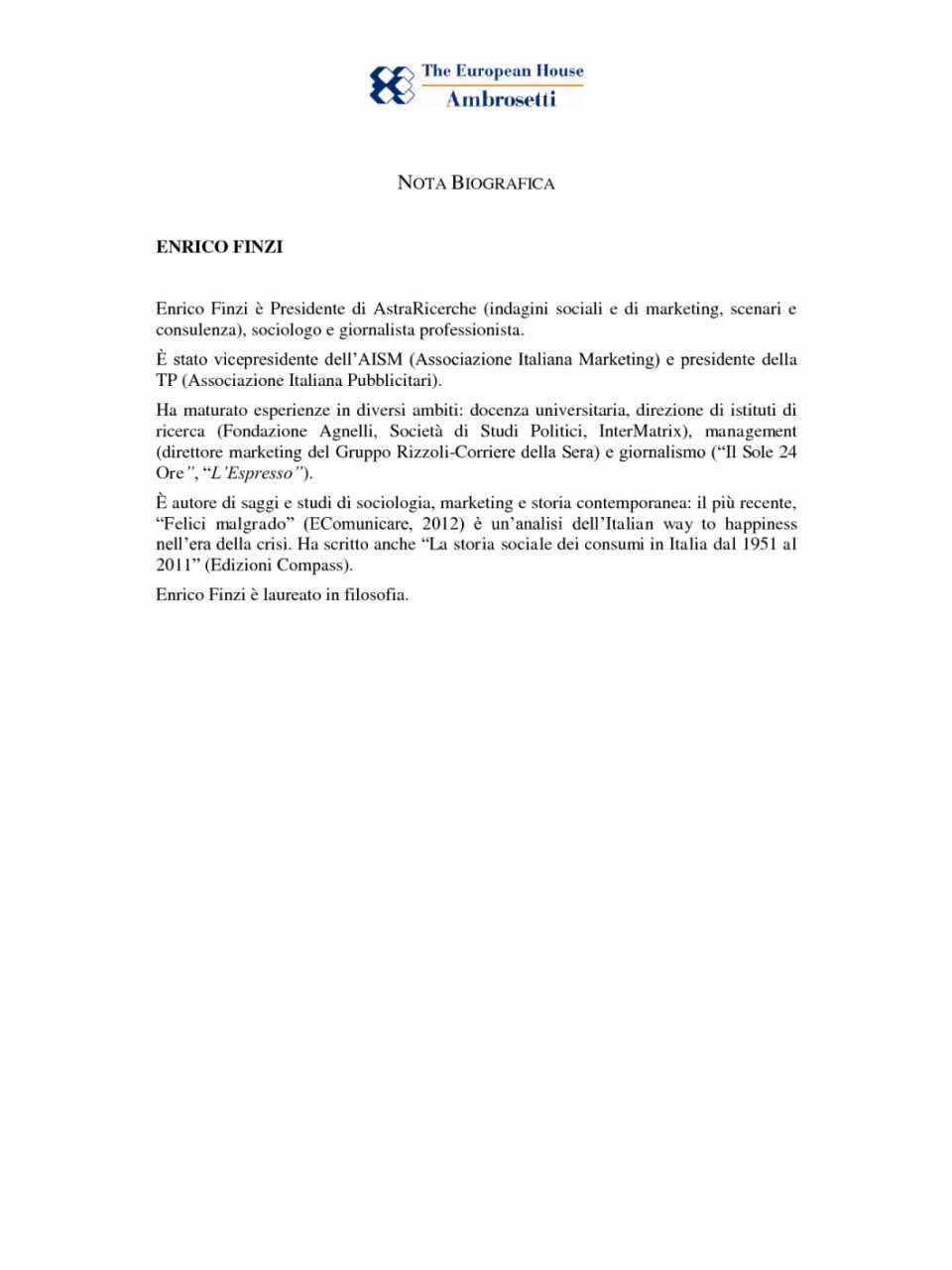 Nota biografica - Enrico Finzi