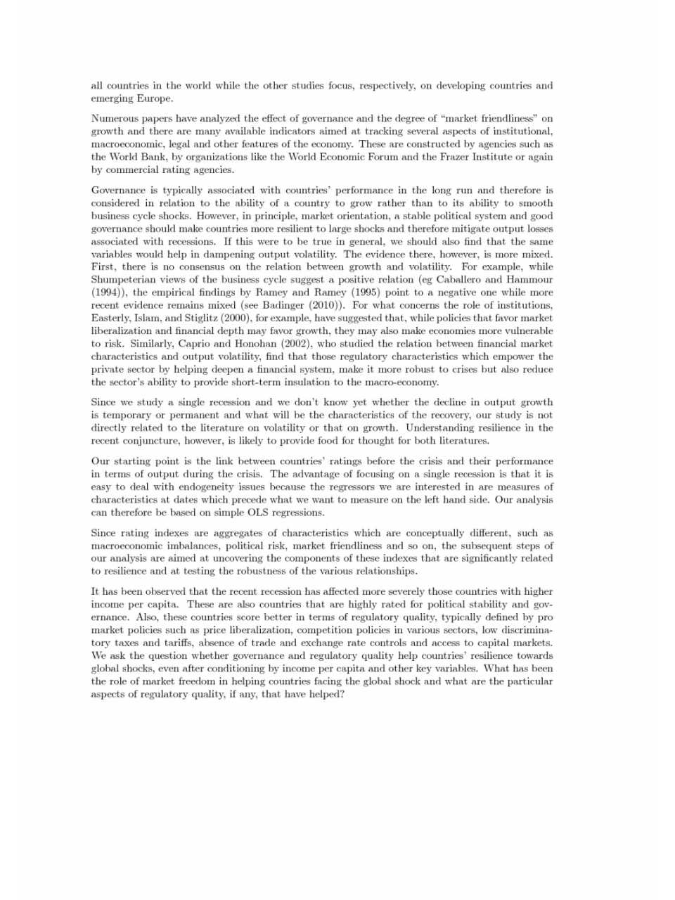 Market freedom and the global recession