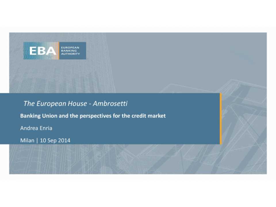 Banking union and the perspectives for the credit market