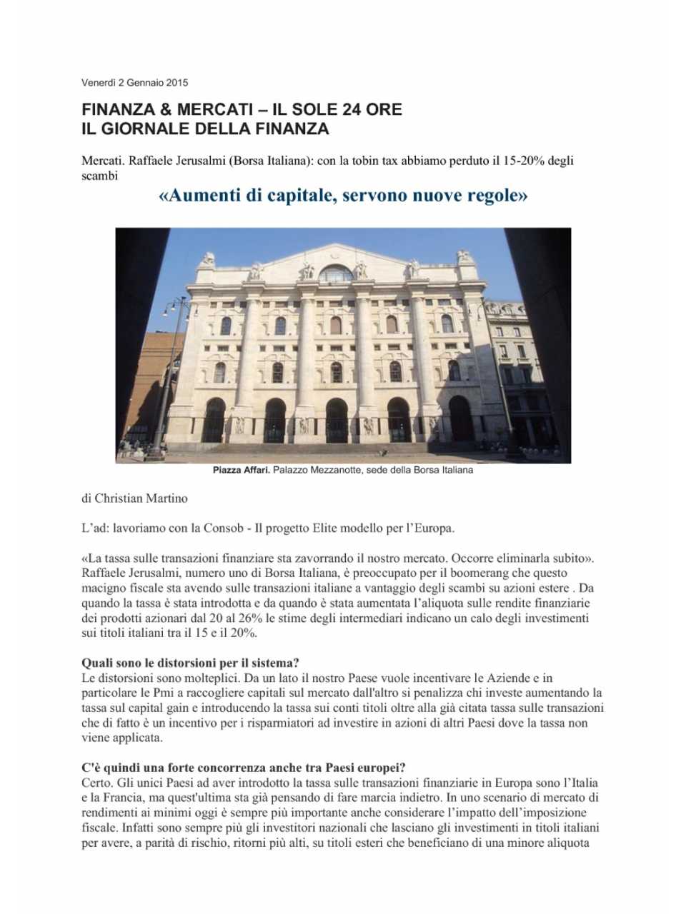 AGGIORNAMENTO PERMANENTEIN PRESENZA
La Borsa e il mercato dei capitali: opportunità e sfide per le imprese