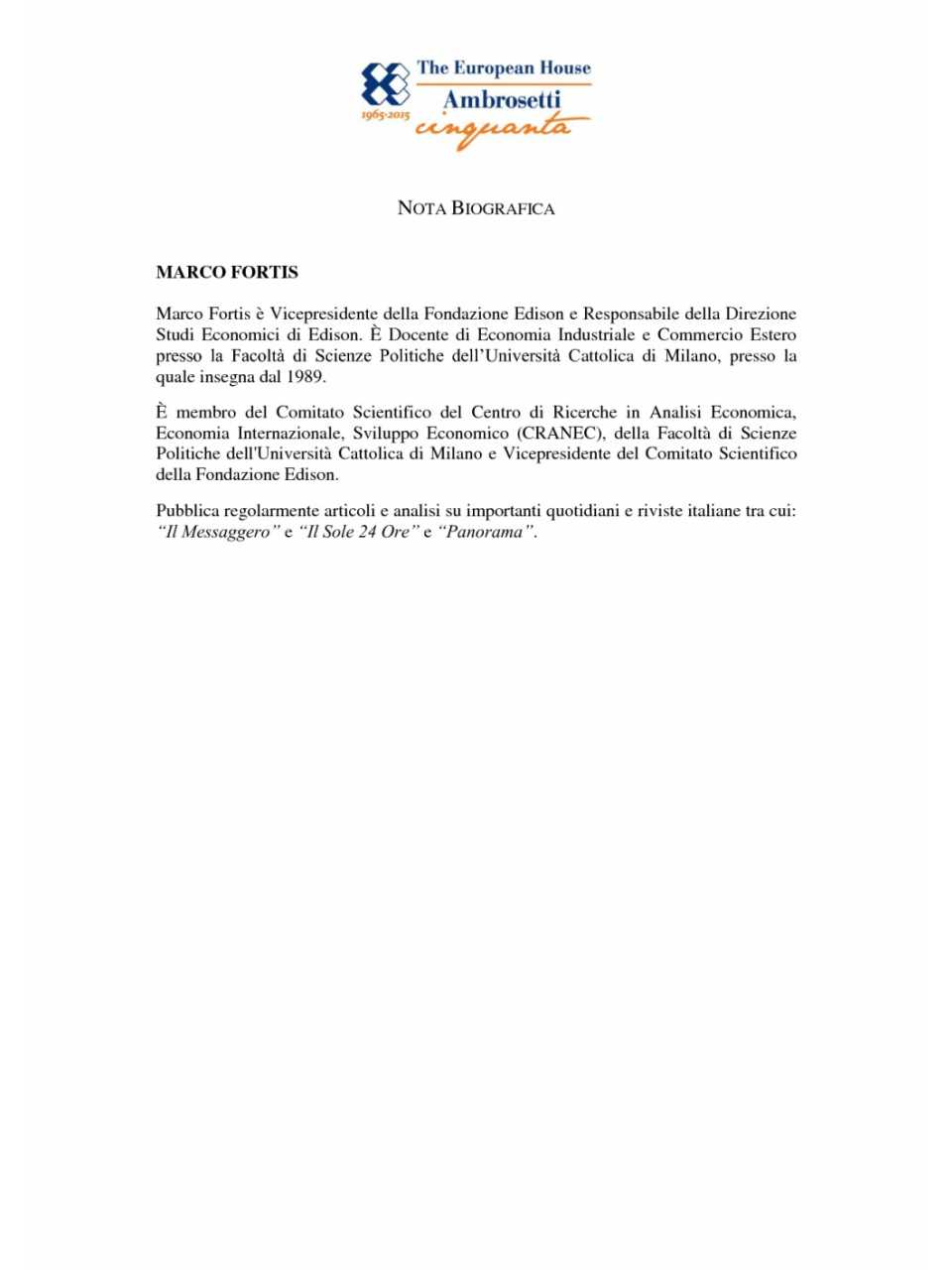 Nota biografica - Marco Fortis