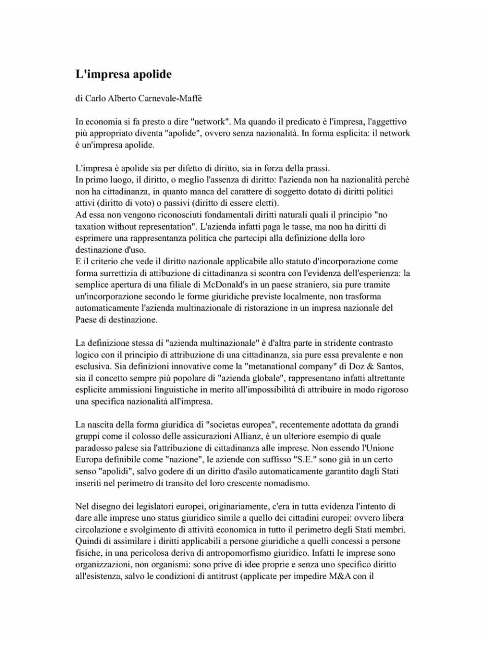 L'impresa apolide