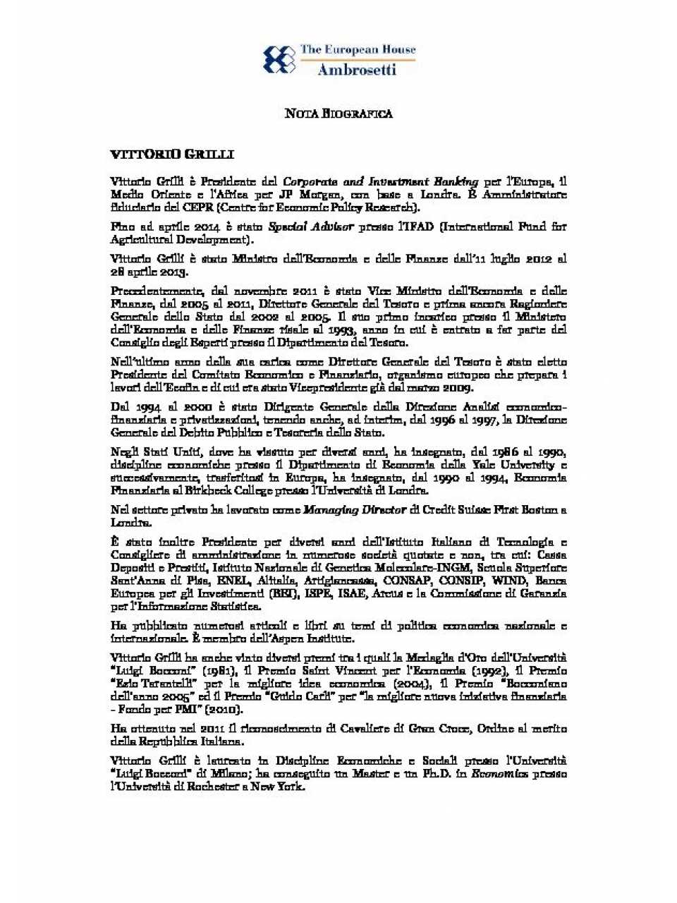 Nota biografica - Vittorio Grilli