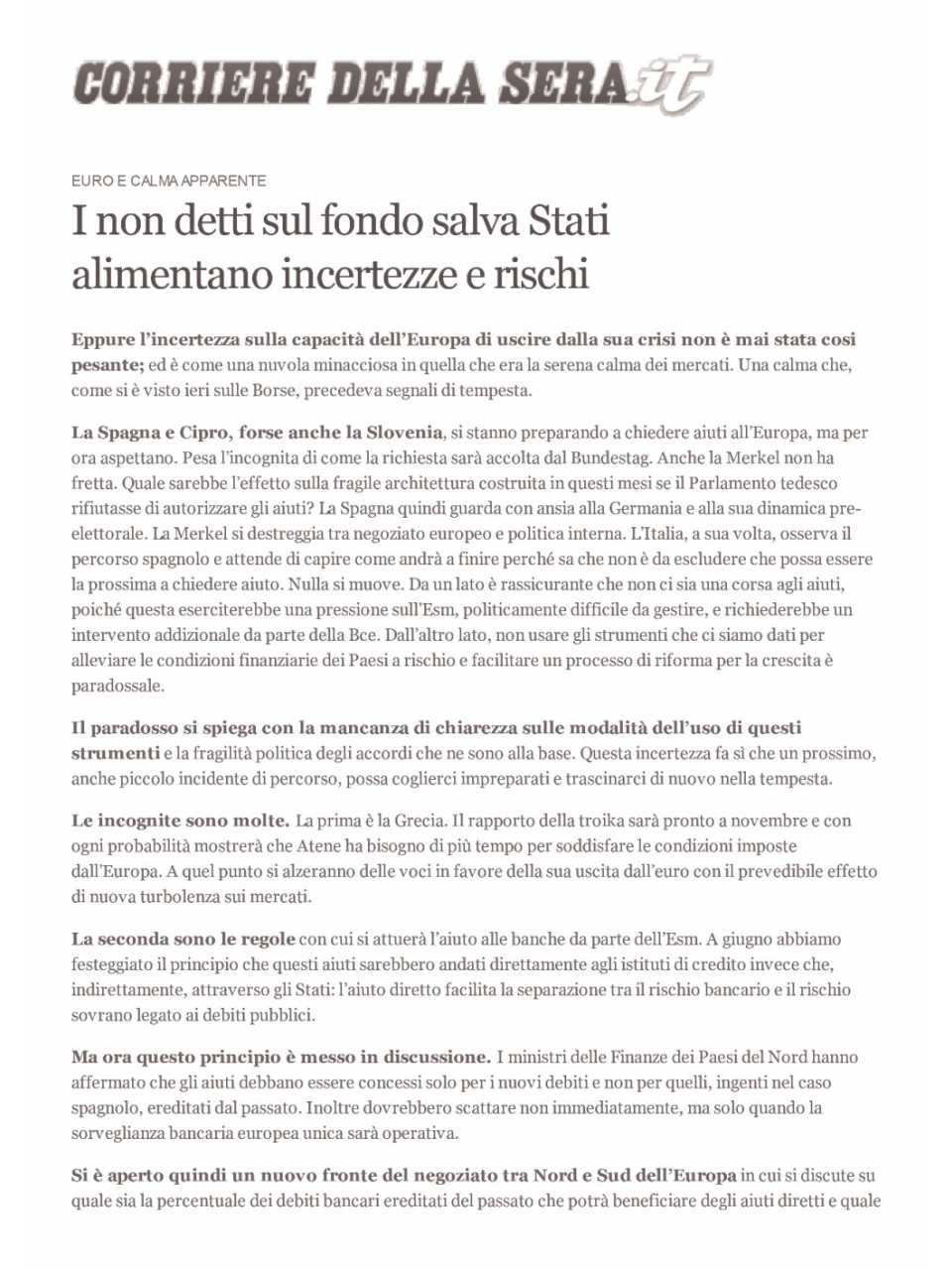 I non detti sul fondo salva Stati alimentano incertezze e rischi