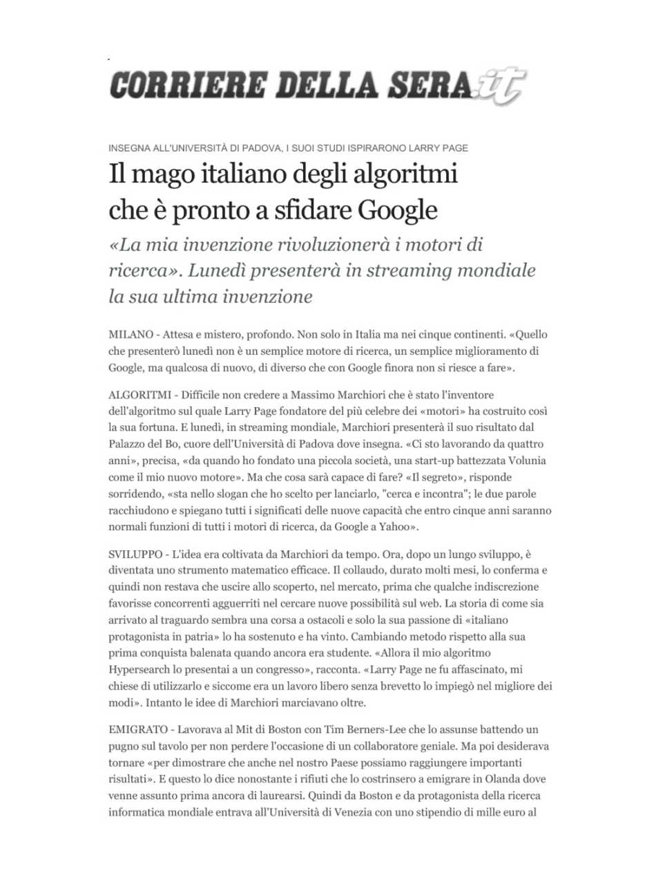 Il mago italiano degli algoritmi che è pronto a sfidare Google