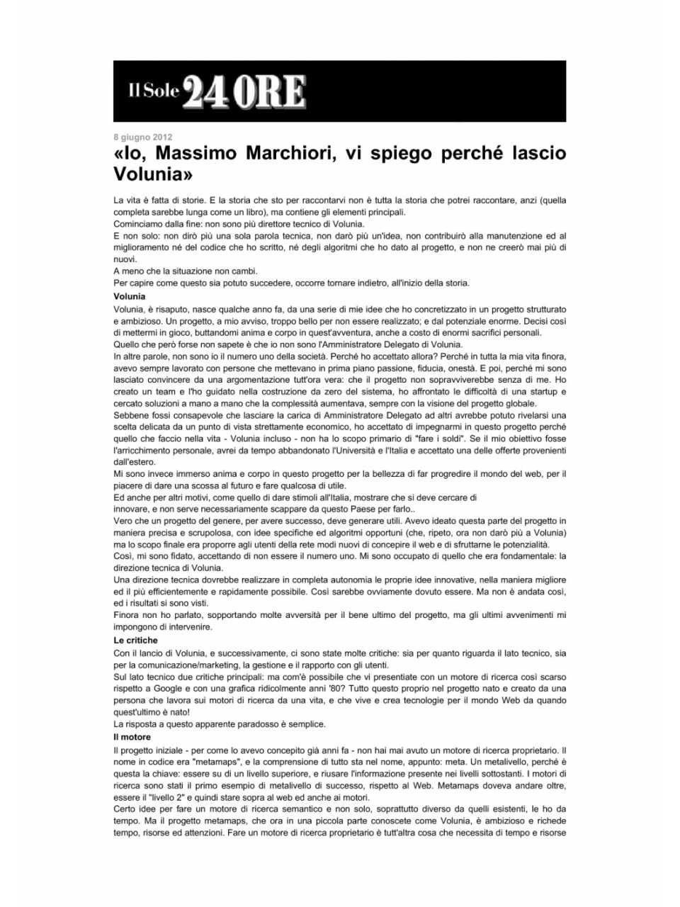 Io, Massimo Marchiori, vi spiego perché lascio Volunia