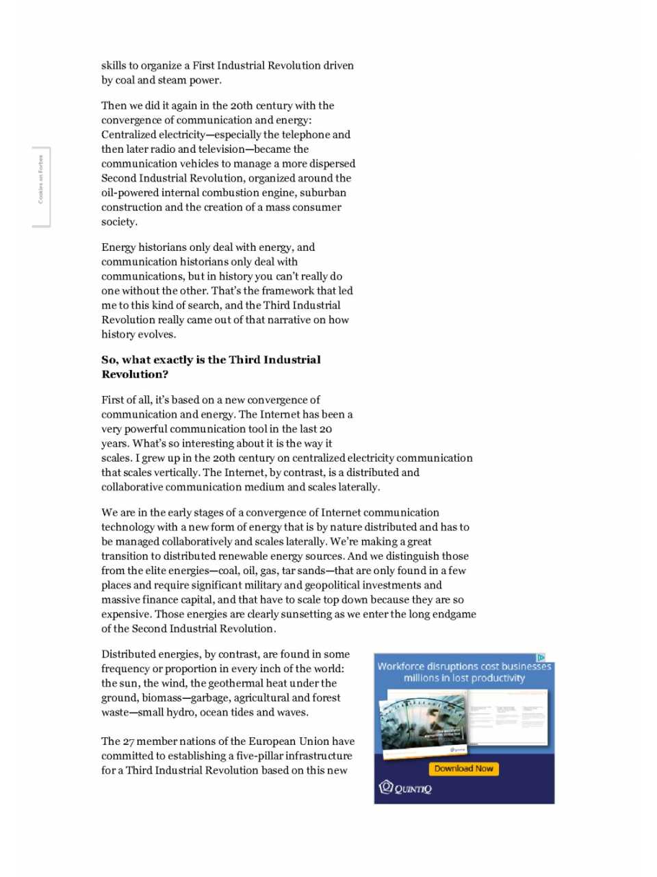 Jeremy Rifkin's Third Industrial Revolution