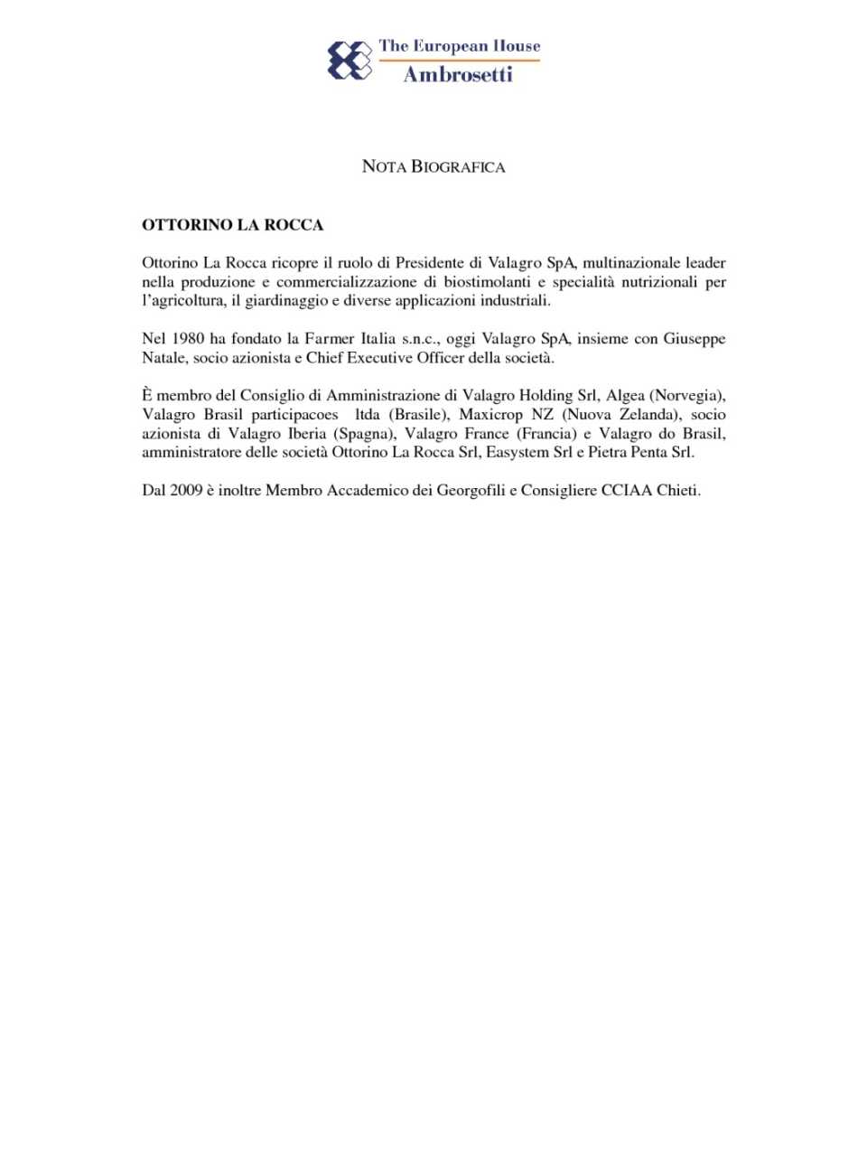 Nota biografica - Ottorino La Rocca