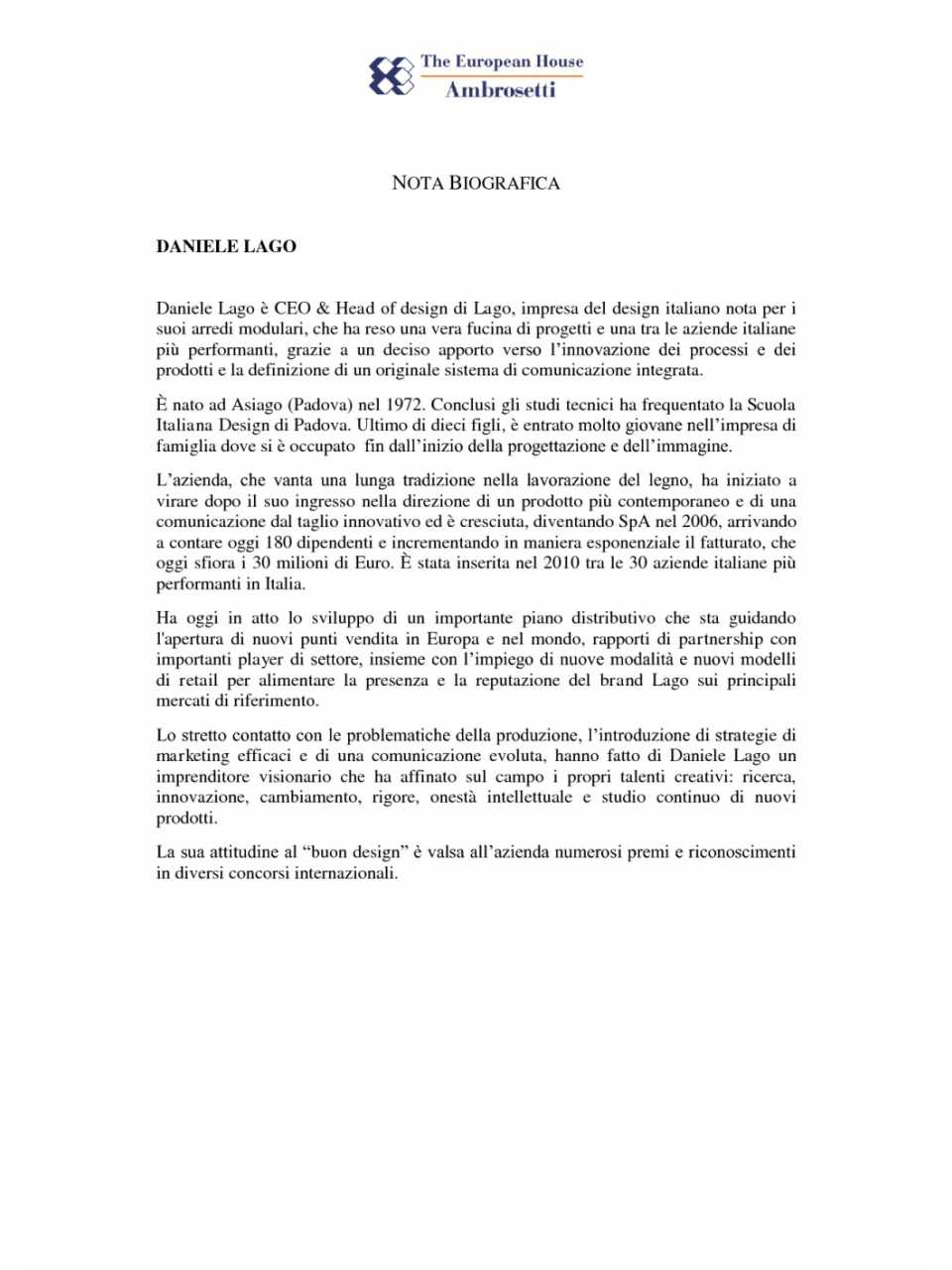 Nota biografica - Daniele Lago