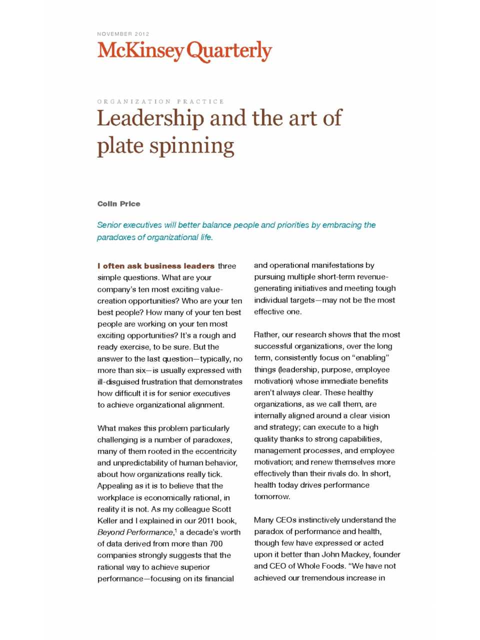 Leadership and the Art of Plate Spinning