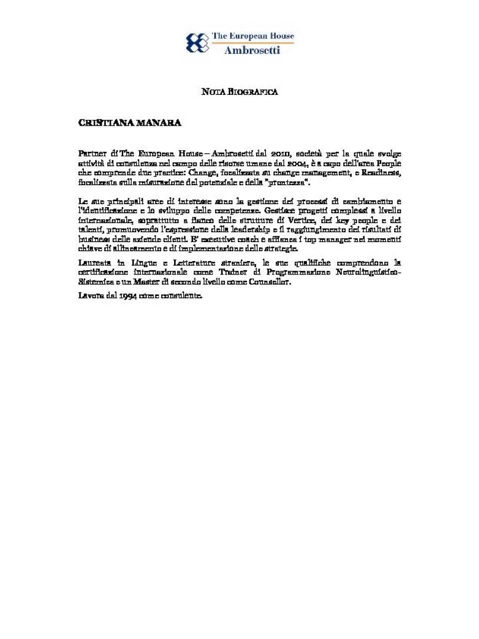 Nota biografica - Cristiana Manara