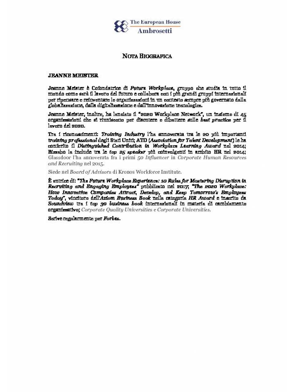 Nota biografica - Jeanne Meister