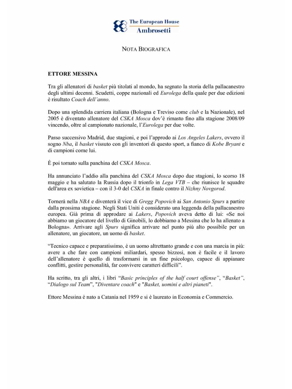 Nota biografica - Ettore Messina