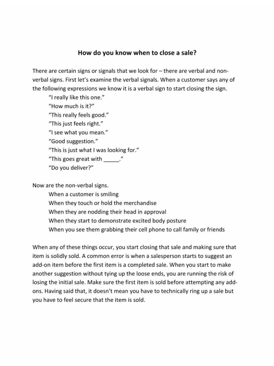 How do you know when to close a sale?