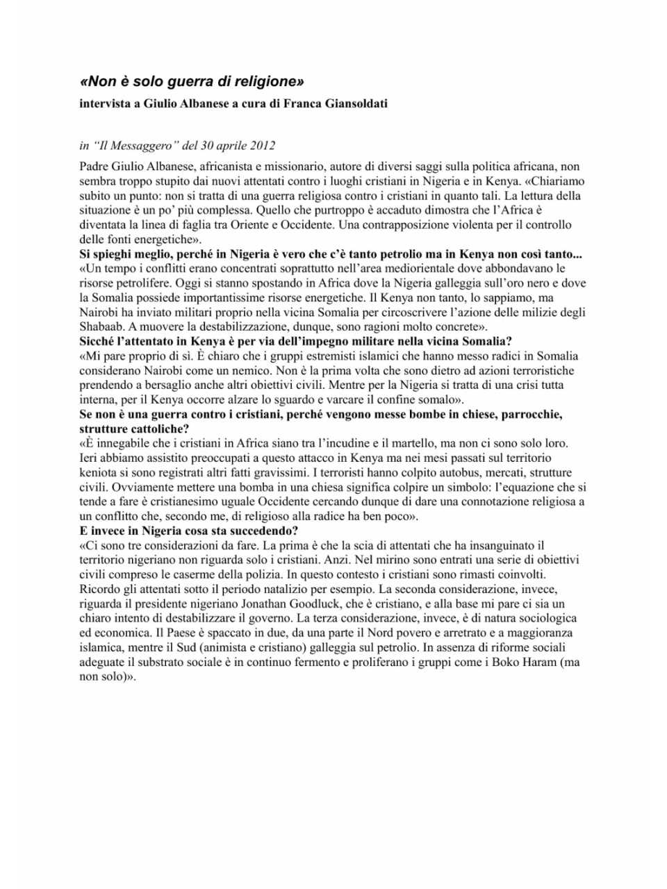 Non è solo guerra di religione