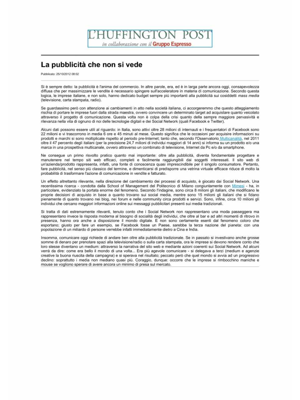 La pubblicità che non si vede