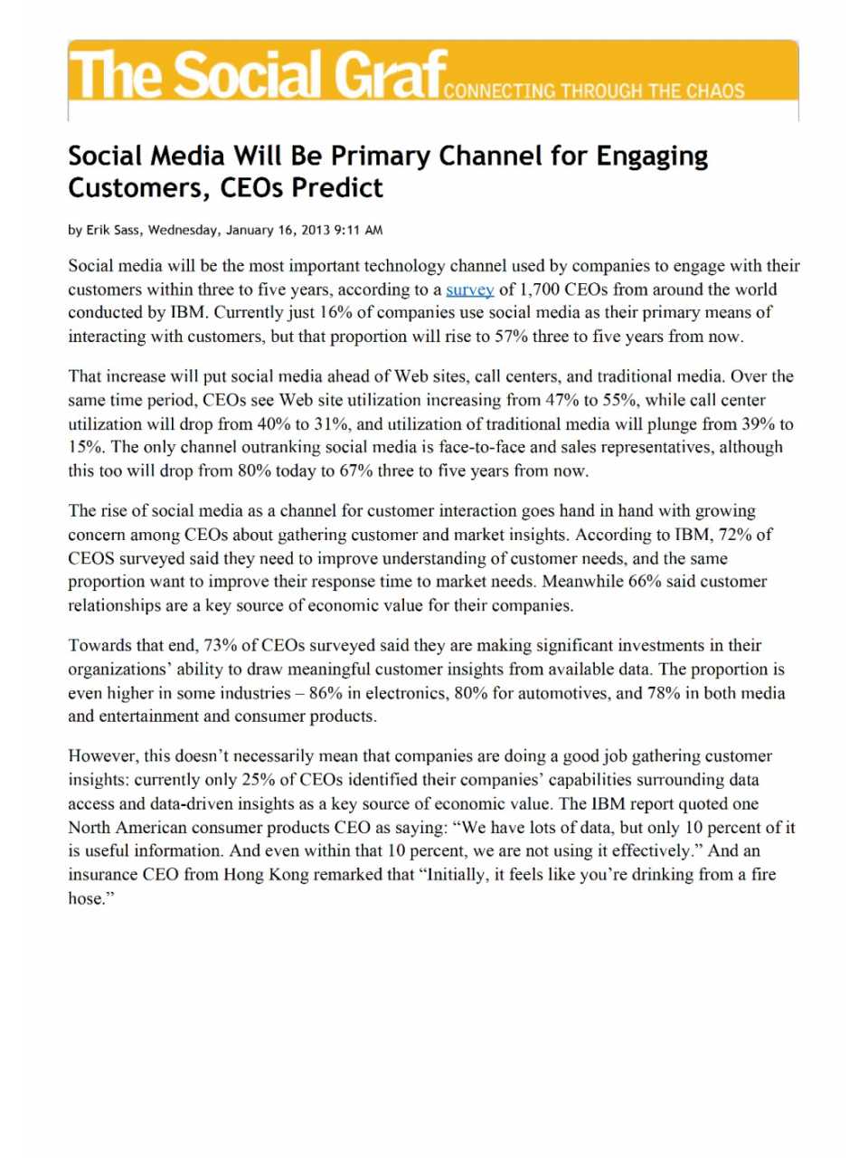 Social media will be primary channel for engaging customers, ceos predict