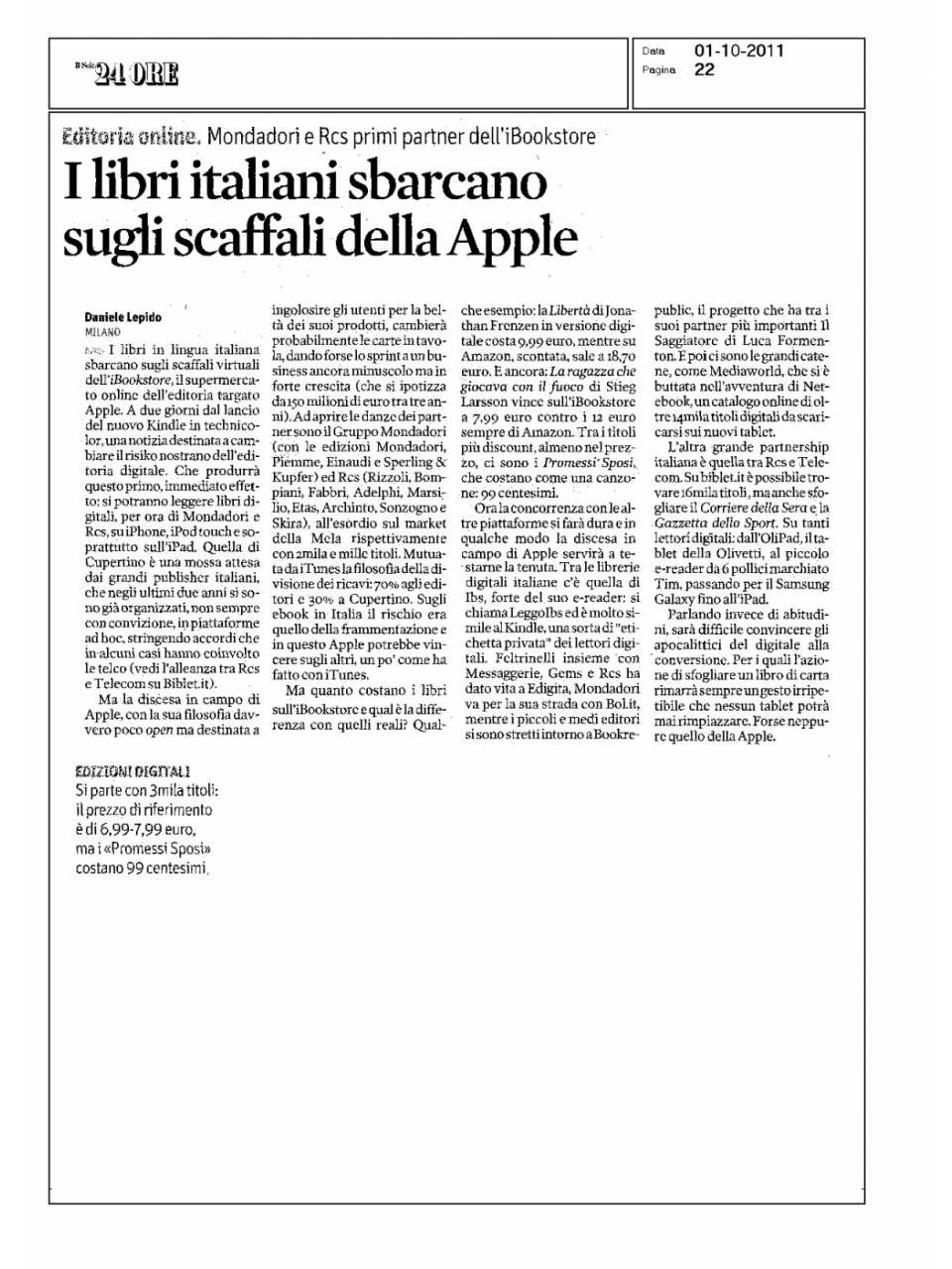 I libri italiani sbarcano sugli scaffali della Apple